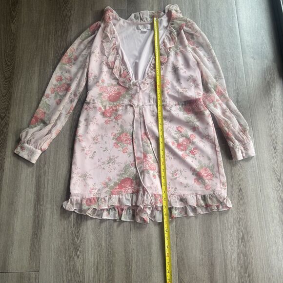 Rachel Parcell $129 Women’s Pink Floral Boho Ruffle Long Sleeve Romper Sz XS - Picture 4 of 11